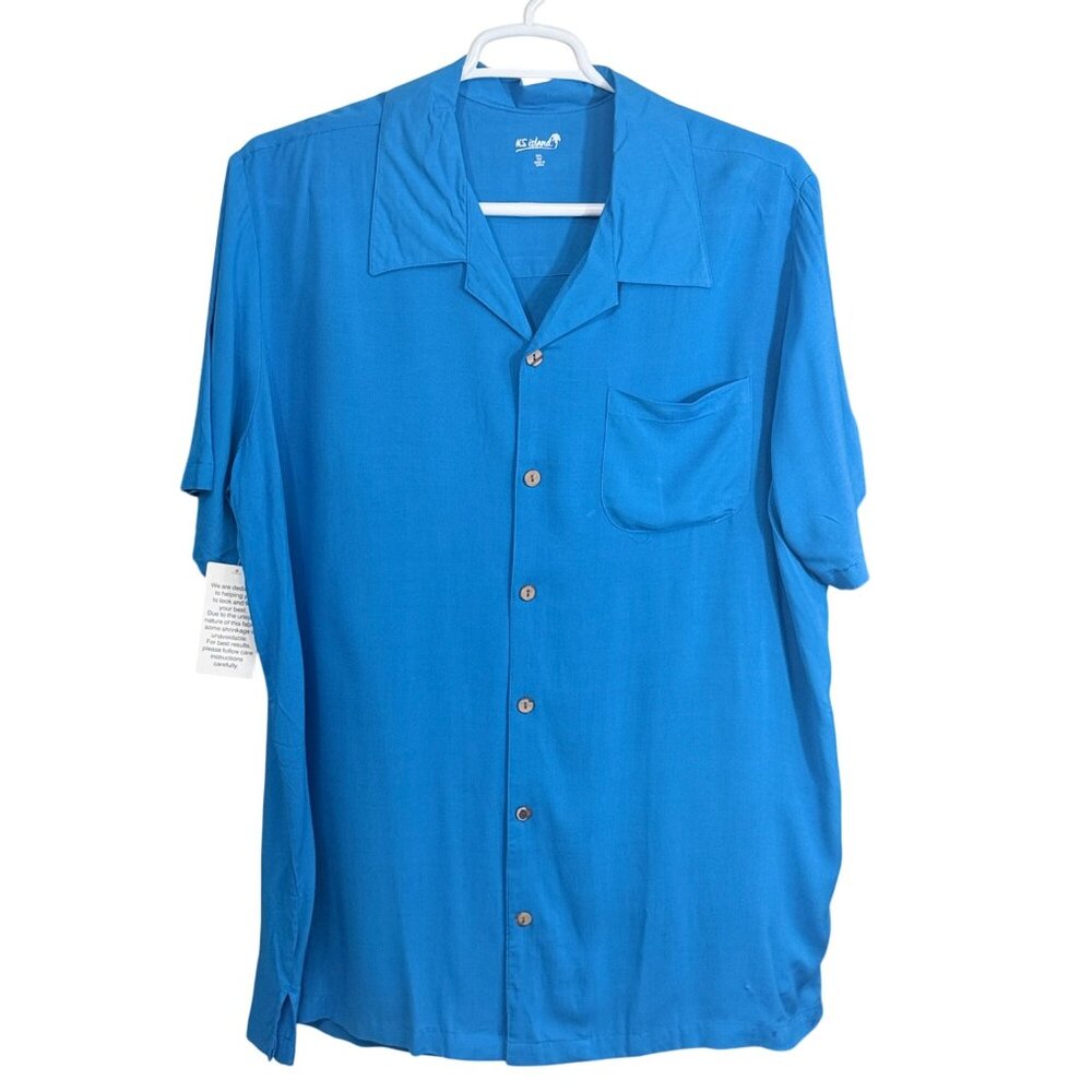 KS Island Button-Up Shirt Mens 3X Blue Short Sleeve Casual Retro Style